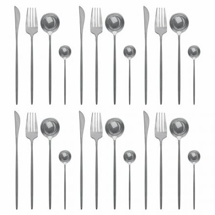 Набор столовых приборов UNIQUE, 24 шт., 6 персон, серебристый, нержавеющая сталь, гофрокартон, DASWERK (ДАСВЕРК), 881140, 609072