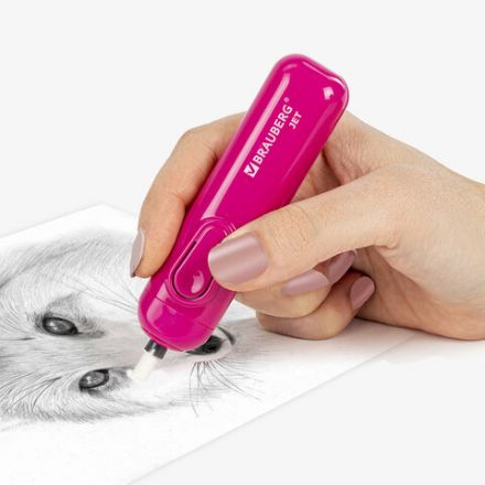 Ластик электрический BRAUBERG "JET", питание от 2 батареек ААА, 8 сменных ластиков, розовый, 229617 Ластик электрический BRAUBERG "JET", питание от 2 батареек ААА, 8 сменных ластиков, розовый, 229617