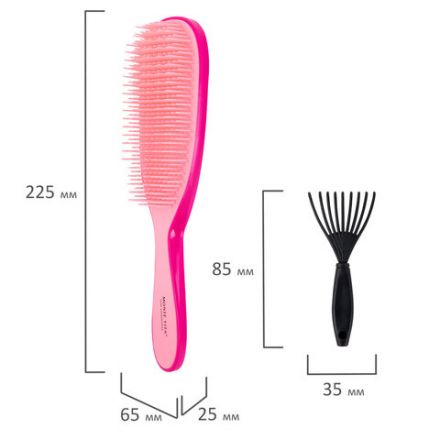 Расческа для волос массажная 22,5х6,5 см, розовая + щетка для чистки В ПОДАРОК, MONTE VITA (МОНТЕ ВИТА), 457428