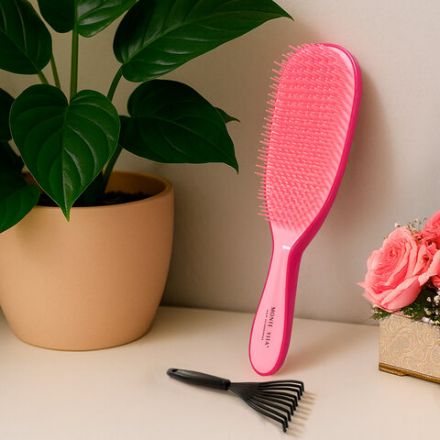 Расческа для волос массажная 22,5х6,5 см, розовая + щетка для чистки В ПОДАРОК, MONTE VITA (МОНТЕ ВИТА), 457428