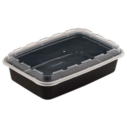 Контейнер одноразовый 830 мл, С КРЫШКОЙ, 207х140 мм, черный/прозрачный, ПП, ВЗЛП, 1261Ч