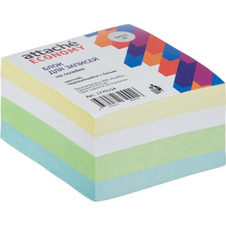 Блок для записей Attache Economy проклеен.куб 9x9x5см цветной черед.с белым