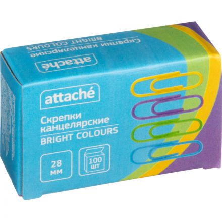 Скрепки Attache Bright Colours с полимерн.покрыт,28мм,разноцветн,100 шт/уп Скрепки Attache Bright Colours с полимерн.покрыт,28мм,разноцветн,100 шт/уп