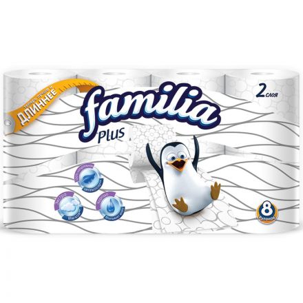 Бумага туалетная FAMILIA PLUS белая 2сл 8рул/уп