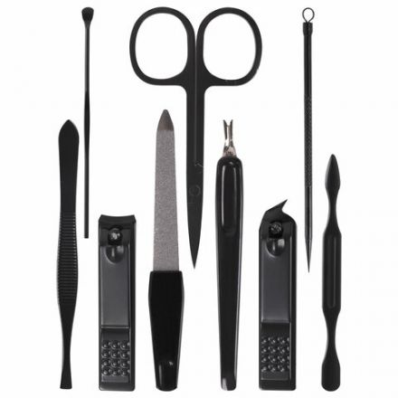 Универсальный набор для маникюра и педикюра 9 в 1 в футляре, MINI, черный карбон, блистер, WBZ (ВБЗ), 609496