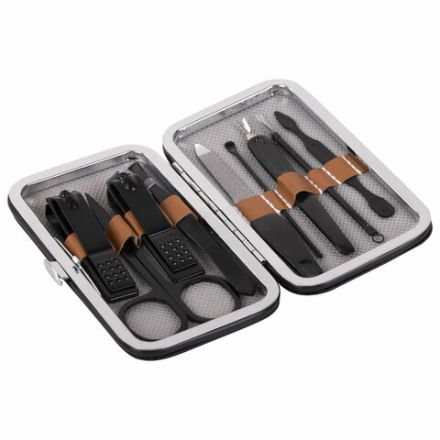 Универсальный набор для маникюра и педикюра 9 в 1 в футляре, MINI, черный карбон, блистер, WBZ (ВБЗ), 609496