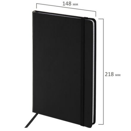 Блокнот А5 (148х218 мм), BRAUBERG "Select", 96 л., балакрон, резинка, клетка, черный, 125211