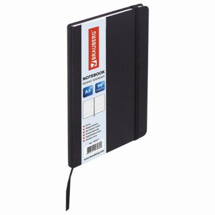 Блокнот А5 (148х218 мм), BRAUBERG "Select", 96 л., балакрон, резинка, клетка, черный, 125211