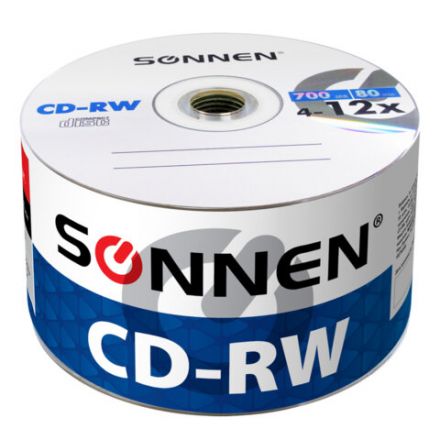 Диск CD-RW SONNEN 700 Mb 4-12x Bulk (термоусадка без шпиля), КОМПЛЕКТ 50 шт., 512578