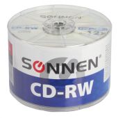 Диск CD-RW SONNEN 700 Mb 4-12x Bulk (термоусадка без шпиля), КОМПЛЕКТ 50 шт., 512578