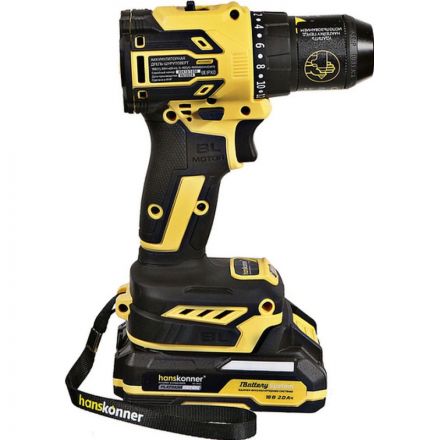 Дрель-шуруповерт акк б/щ Hanskonner,18В,1BatterySystem,60Нм,HCD2065C