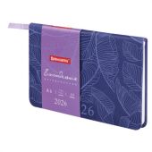 Еженедельник датированный 2026 МАЛЫЙ ФОРМАТ 95х155 мм, А6, BRAUBERG "Foliage", под кожу, сиреневый, 117201