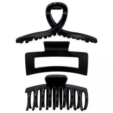 Крабы для волос НАБОР 3 шт., 8,5 см / 8,5 см / 11 см, soft-touch, чёрный, MONTE VITA (МОНТЕ ВИТА), 457032