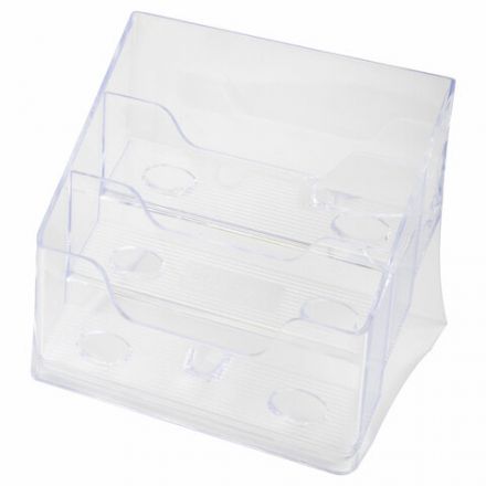 Подставка для визиток настольная BRAUBERG-CONTRACT, на 150 шт., 85х100х75 мм, 3 отделения, прозрачная, 235406