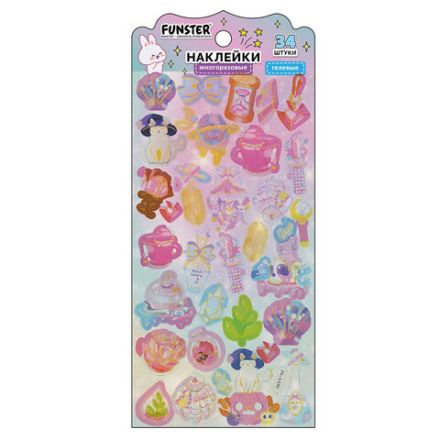 Наклейки гелевые "Акварельные мечты", 17,5х9 см, ассорти 6 видов, FUNSTER (ФАНСТЕР), 666096