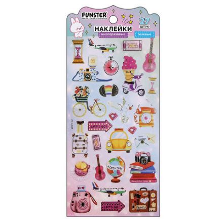 Наклейки гелевые "Акварельные мечты", 17,5х9 см, ассорти 6 видов, FUNSTER (ФАНСТЕР), 666096