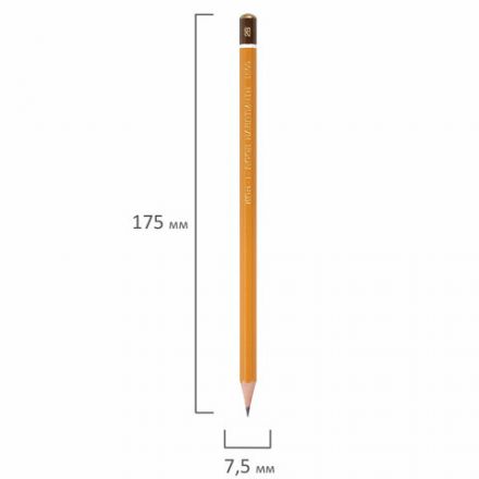 Карандаш чернографитный KOH-I-NOOR 1500, 1 шт., 2B, корпус желтый, заточенный, 150002B01170RU