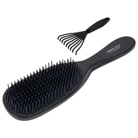 Расческа для волос массажная 22,5х6,5 см, чёрная + щетка для чистки В ПОДАРОК, MONTE VITA (МОНТЕ ВИТА), 457429