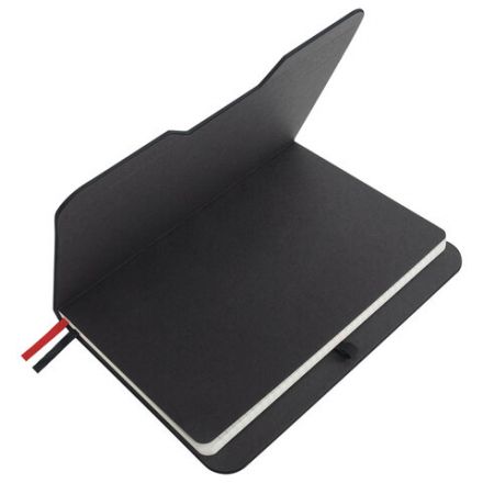 Блокнот А5 (162х218 мм), BRAUBERG "NOTE", под кожу софт-тач, с резинкой, 80 л., клетка, черный, 113437