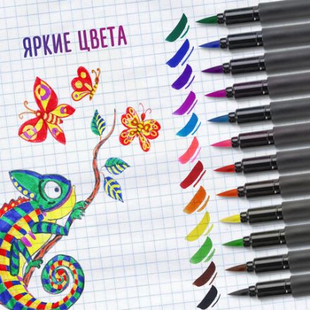 Фломастеры с наконечником-кистью 12 цветов, вентилируемый колпачок, BRAUBERG "PREMIUM", 152195 Фломастеры с наконечником-кистью 12 цветов, вентилируемый колпачок, BRAUBERG "PREMIUM", 152195