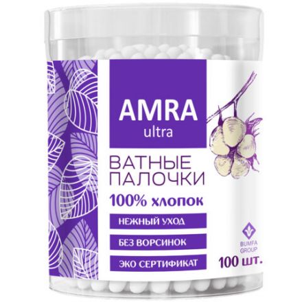 Ватные палочки 100 шт., AMRA, пластиковый стакан, П00055403