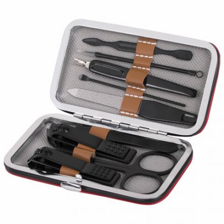 Универсальный набор для маникюра и педикюра 9 в 1 в футляре, MINI, красный, блистер, WBZ (ВБЗ), 609497