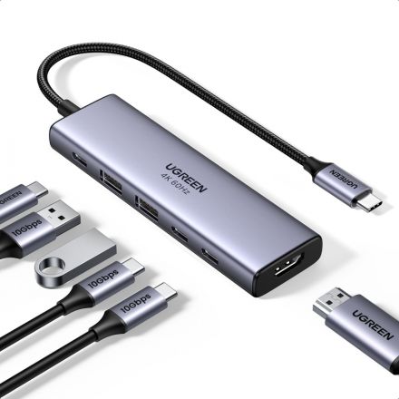 Разветвитель UGREEN CM511 (35999) USB-C to HDMI/2xUSB-A/2xUSB-C/PD серый