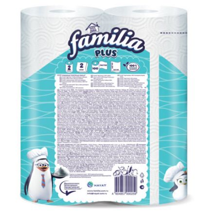 Полотенца бумажные бытовые, спайка 2 шт., 2-слойные (2х12 м), FAMILIA, 22,7x12 см, белые, 5083815