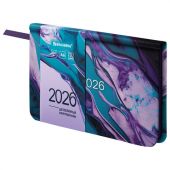 Еженедельник датированный 2026 МАЛЫЙ ФОРМАТ 95х155 мм, А6, BRAUBERG "Vista", под кожу, "Мрамор", 117202