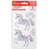 Наклейки готовые из страз ЕДИНОРОГИ, 4 декоративных элемента, 9,5х15,5 см, ОСТРОВ СОКРОВИЩ, 662241