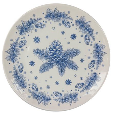 Тарелка сервировочная новогодняя 23 см, "Еловые ветки", каменная керамика, ЗОЛОТАЯ СКАЗКА, 592548