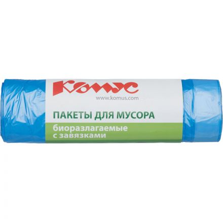 Мешки для мусора ПНД 120л 14мкм 10шт/рул син 70х80см Комус Bioразл с завяз