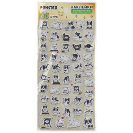 Наклейки декоративные "Забавные зверята", 17,5х9 см, ассорти 4 вида, FUNSTER (ФАНСТЕР), 666097