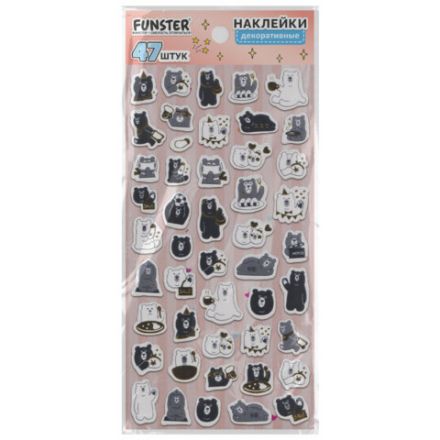 Наклейки декоративные "Забавные зверята", 17,5х9 см, ассорти 4 вида, FUNSTER (ФАНСТЕР), 666097