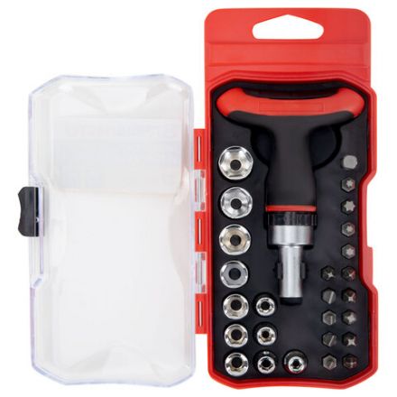 Набор бит и торцевых головок с трещоткой 1/4", 27 предметов, пластиковый бокс, ГРАНДМАСТЕР, 671327 Набор бит и торцевых головок с трещоткой 1/4", 27 предметов, пластиковый бокс, ГРАНДМАСТЕР, 671327