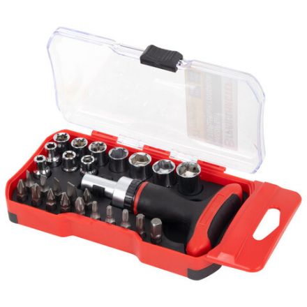 Набор бит и торцевых головок с трещоткой 1/4", 27 предметов, пластиковый бокс, ГРАНДМАСТЕР, 671327 Набор бит и торцевых головок с трещоткой 1/4", 27 предметов, пластиковый бокс, ГРАНДМАСТЕР, 671327