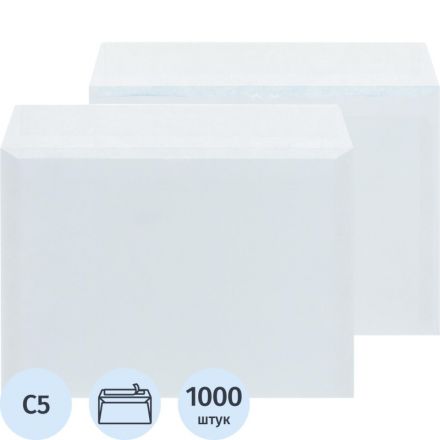 Конверт белый С5 стрип 162х229 80г КОМУС 1000шт/ уп