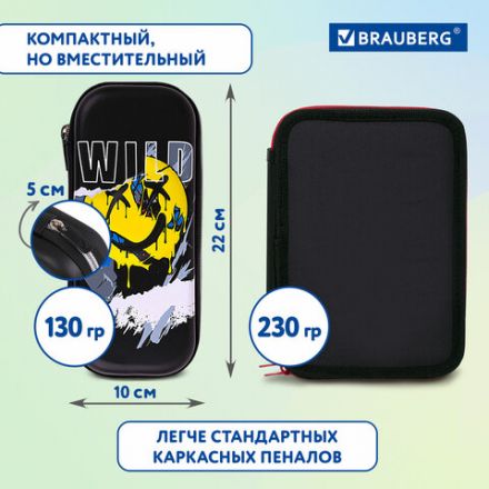 Пенал BRAUBERG, 1 отделение, 1 откидная планка, EVA, 22х10х5 см, "Wild face", 272337 Пенал BRAUBERG, 1 отделение, 1 откидная планка, EVA, 22х10х5 см, "Wild face", 272337