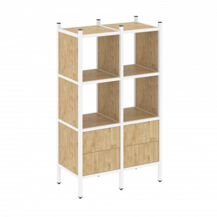 Loft Прямой стеллаж наборный VR.L-03 Тиквуд светлый/Белый металл 862*446*1458 Loft Прямой стеллаж наборный VR.L-03 Тиквуд светлый/Белый металл 862*446*1458