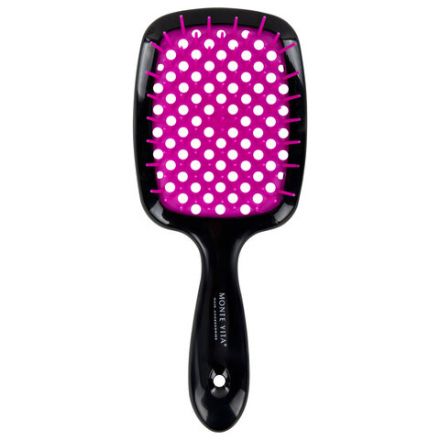 Расческа для волос массажная 20х8,5 см, массажер и щетка для чистки В ПОДАРОК, черная/розовая, MONTE VITA (МОНТЕ ВИТА), 457430