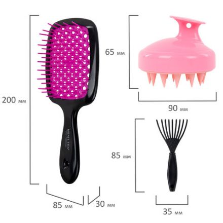 Расческа для волос массажная 20х8,5 см, массажер и щетка для чистки В ПОДАРОК, черная/розовая, MONTE VITA (МОНТЕ ВИТА), 457430