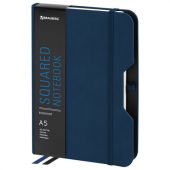 Блокнот А5 (162х218 мм), BRAUBERG "NOTE", под кожу софт-тач, с резинкой, 80 л., клетка, синий, 113438
