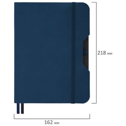 Блокнот А5 (162х218 мм), BRAUBERG "NOTE", под кожу софт-тач, с резинкой, 80 л., клетка, синий, 113438