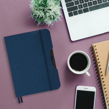 Блокнот А5 (162х218 мм), BRAUBERG "NOTE", под кожу софт-тач, с резинкой, 80 л., клетка, синий, 113438