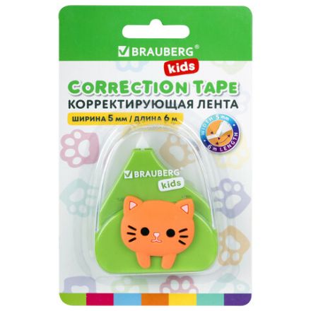 Корректирующая лента BRAUBERG KIDS "Котенок", 5 мм х 6 м, корпус ассорти, блистер, 272494 Корректирующая лента BRAUBERG KIDS "Котенок", 5 мм х 6 м, корпус ассорти, блистер, 272494