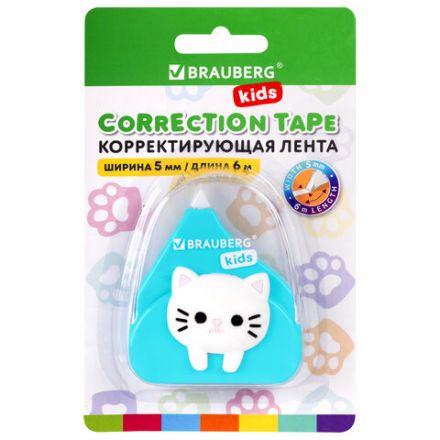 Корректирующая лента BRAUBERG KIDS "Котенок", 5 мм х 6 м, корпус ассорти, блистер, 272494 Корректирующая лента BRAUBERG KIDS "Котенок", 5 мм х 6 м, корпус ассорти, блистер, 272494