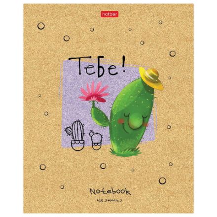 Тетрадь А5 48 л. HATBER скоба, клетка, матовая ламинация, "Мой друг Кактус" (микс в спайке), 074454, 48Т5лВ1