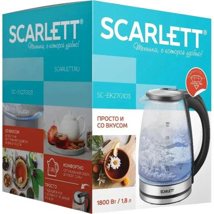 Чайник SCARLETT SC-EK27G103, электрический, 1800Вт, 1.8л, стекло/сталь Чайник SCARLETT SC-EK27G103, электрический, 1800Вт, 1.8л, стекло/сталь