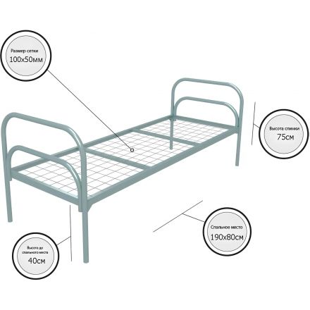 Кровать CAM_металлическая одноярусная Стандарт+2 800х1900,сет100х50,2 перем Кровать CAM_металлическая одноярусная Стандарт+2 800х1900,сет100х50,2 перем