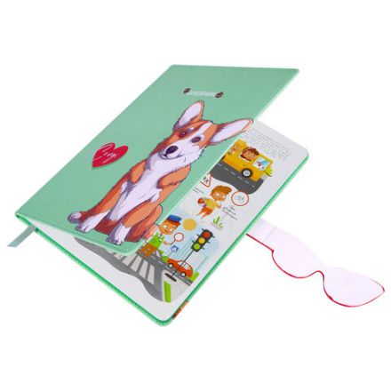 Дневник 1-4 класс 48 л., кожзам (твердая), застежка, ЮНЛАНДИЯ, "Корги в Очках", 106210